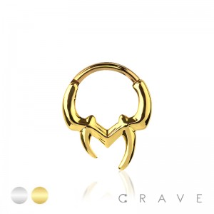 316L SURGICAL STEEL TRIBAL FANG FRONT SEPTUM HINGED SEGMENT HOOP RING